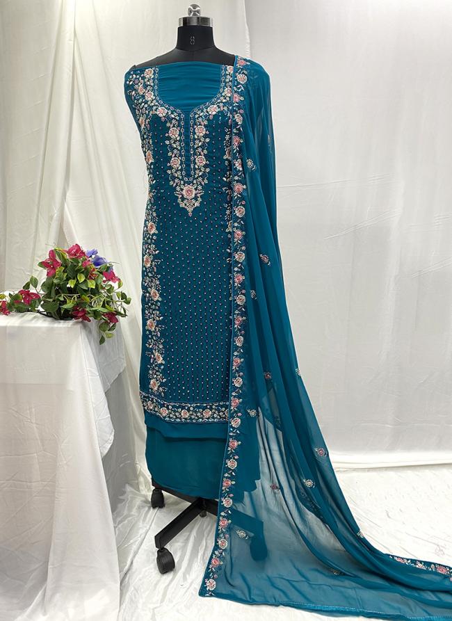 Georgette Aqua Blue Party Wear Hand Work Salwaar Suit